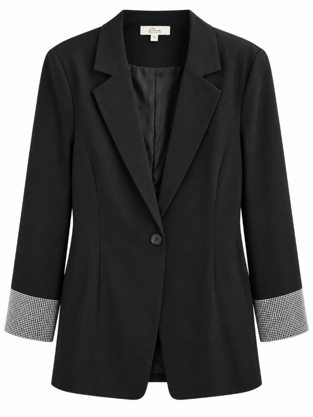 Elan Black Blazer With Rhinestone Embellished Cuffs Single-Button Closure Fully